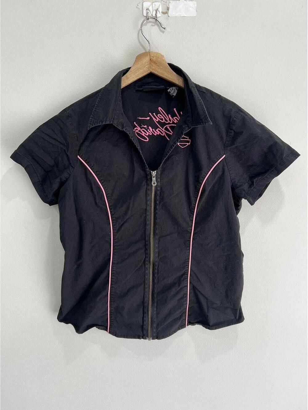Vintage Womens Harley Davidson Shirt crop zip biker